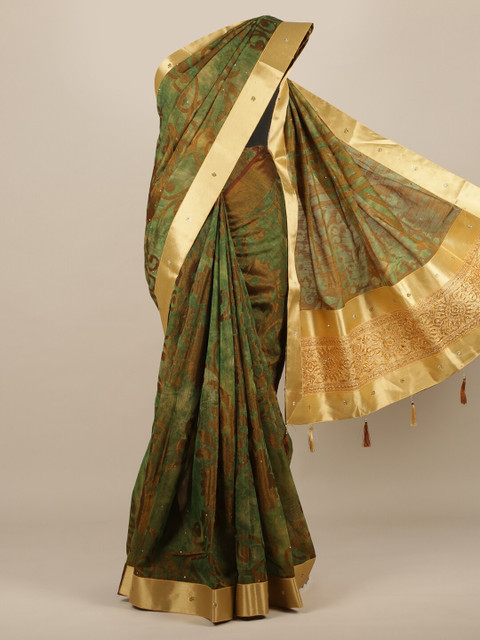 

Pothys Green Printed Jute Silk Saree