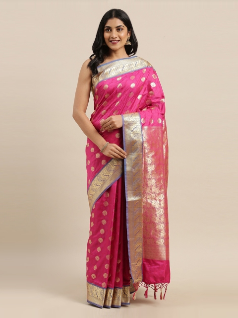 The Chennai Silks Magenta & Gold-Toned Art Silk Woven Design Saree