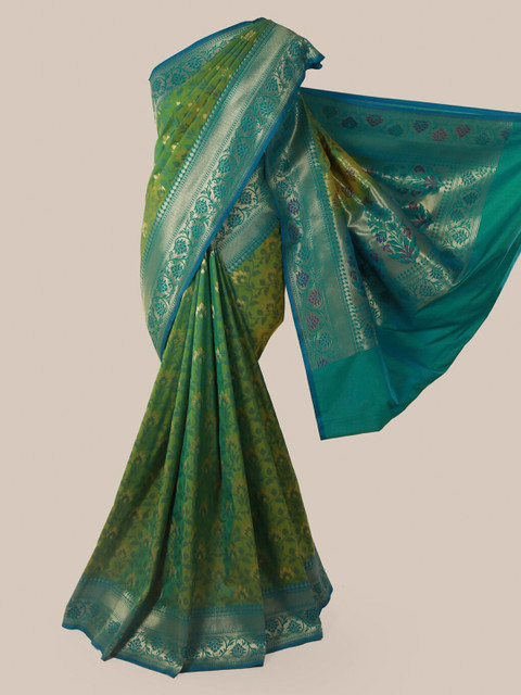 

Pothys Green & Gold-Toned Pure Silk Woven Design Banarasi Saree