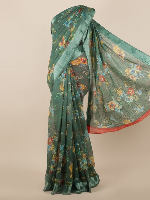 

Pothys Green Printed Jute Silk Saree