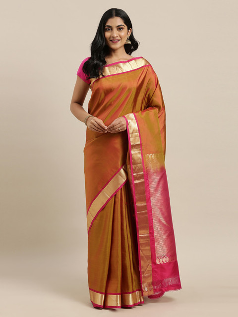 

The Chennai Silks Mustard Pure Silk Solid Dharmavaram Saree