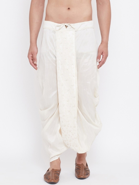 

VASTRAMAY Men Cream-Coloured Embroidered Dhoti