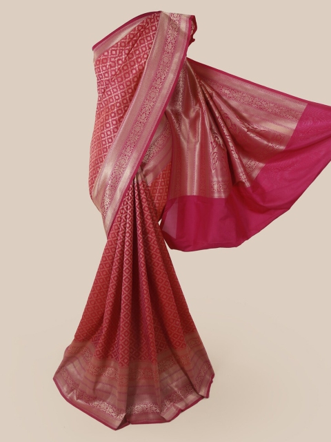 

Pothys Magenta & Silver-Toned Pure Silk Woven Design Banarasi Saree