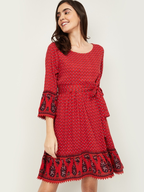 

Fame Forever by Lifestyle Women Red Printed Fit and Flare Dress