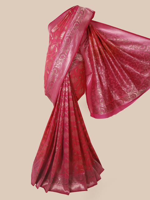 

Pothys Magenta & Gold-Toned Pure Silk Woven Design Banarasi Saree