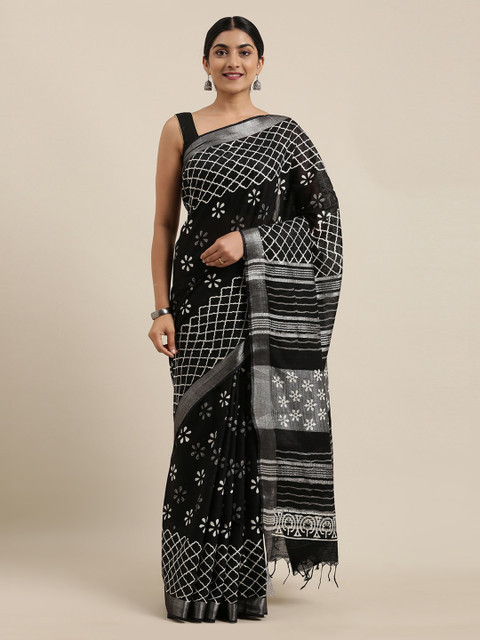 

The Chennai Silks Black Printed Pure Cotton Saree