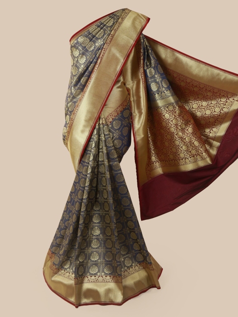 

Pothys Blue & Gold-Toned Pure Silk Woven Design Banarasi Saree