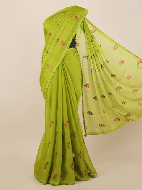 

Pothys Green Embroidered Poly Chiffon Saree