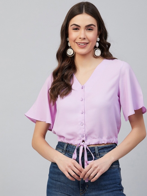 

Carlton London Lavender Crepe Cinched Waist Top