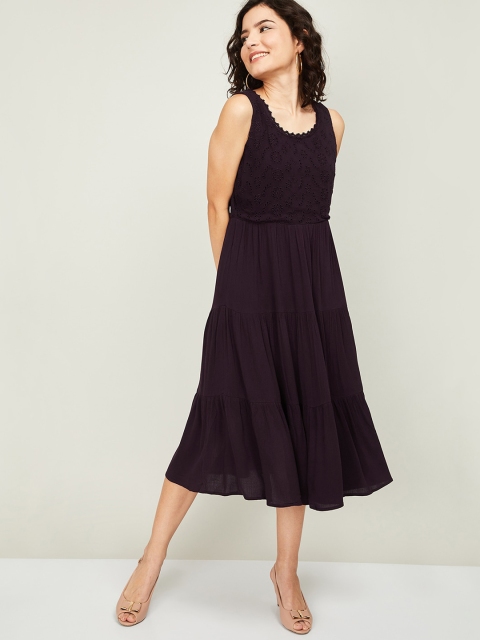 

CODE by Lifestyle Women Burgundy Self Design Fit and Flare Dress