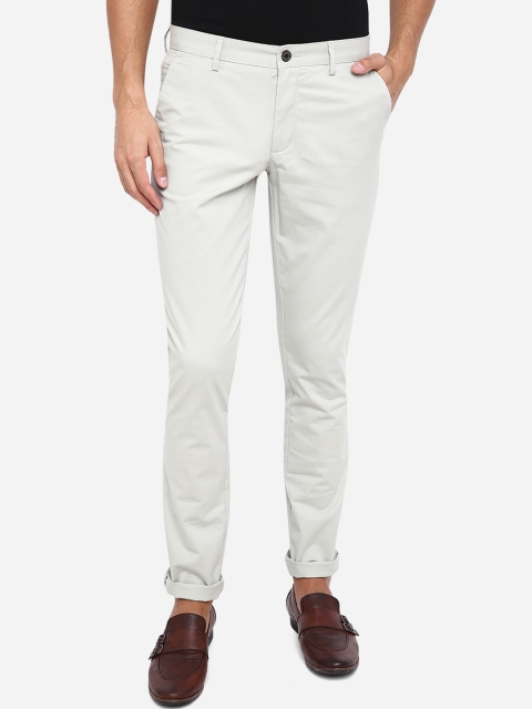 

JADE BLUE Men Green Slim Fit Solid Pure Cotton Trousers