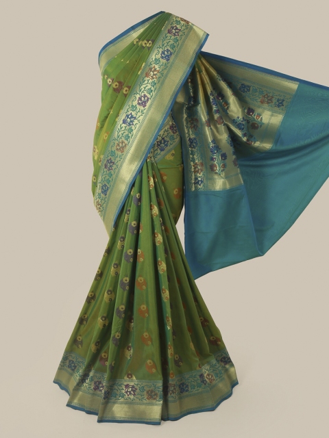 

Pothys Green & Gold-Toned Pure Silk Woven Design Banarasi Saree