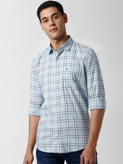

Peter England Casuals Men Blue Slim Fit Checked Pure Cotton Casual Shirt