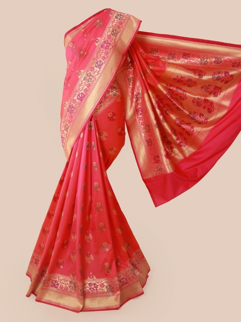 

Pothys Rose & Gold-Toned Pure Silk Woven Design Banarasi Saree