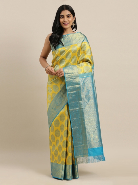 

The Chennai Silks Yellow & Blue Pure Silk Woven Design Kanjeevaram Saree