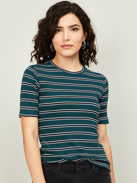 

Bossini Teal Green & White Striped Regular Top