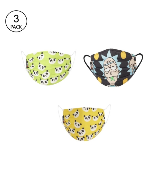 

LIVE IT SAFE Pack Of 3 Printed Cotton 4-Ply Reusable Cloth Face Masks With Nano Technology, Yellow