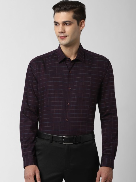 

Peter England Men Purple Regular Fit Checked Pure Cotton Semiformal Shirt