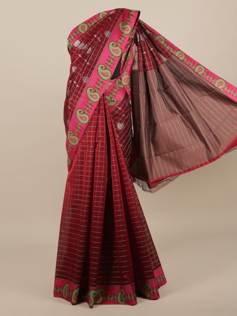 

Pothys Maroon Checked Silk Cotton Saree
