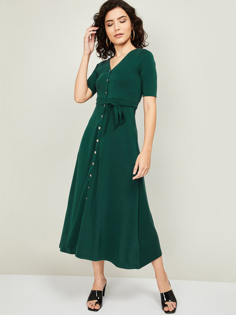 

CODE by Lifestyle Women Green Solid Fit and Flare Dress