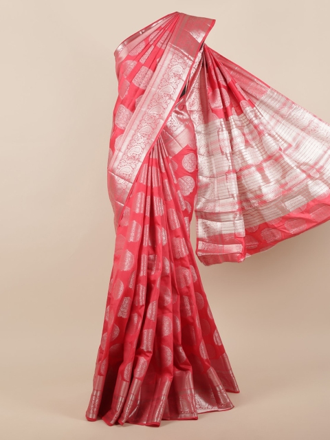 

Pothys Pink & Silver-Toned Jute Silk Woven Design Saree