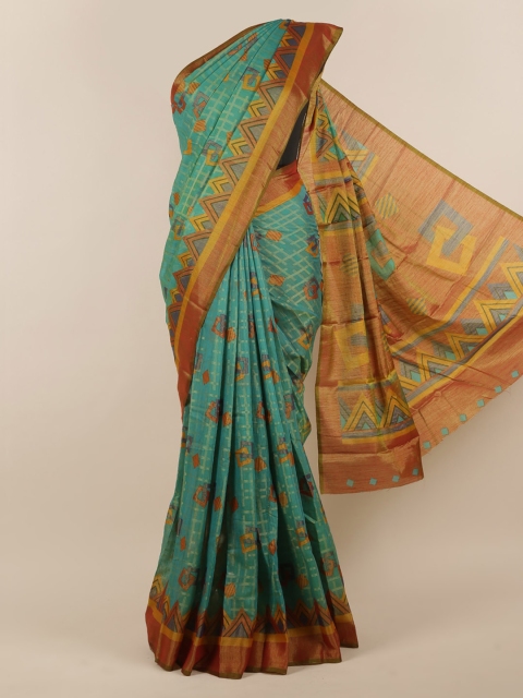 

Pothys Green Printed Jute Silk Saree