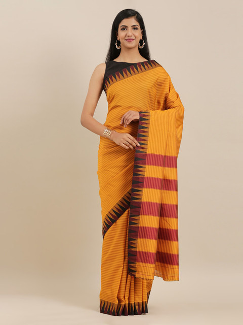 

The Chennai Silks Mustard Striped Art Silk Saree