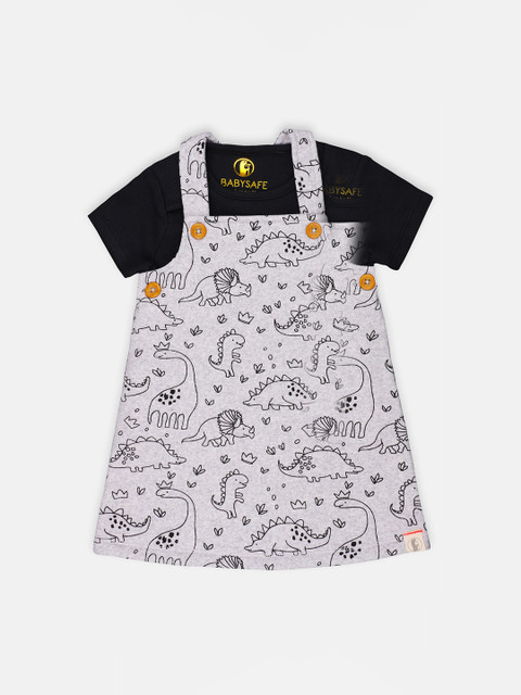 

Babysafe Girls Grey Melange Printed Slim Fit Dress with T-shirt