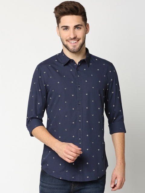 

Bewakoof Men Blue & White Regular Fit Printed Poplin Pure Cotton Casual Shirt