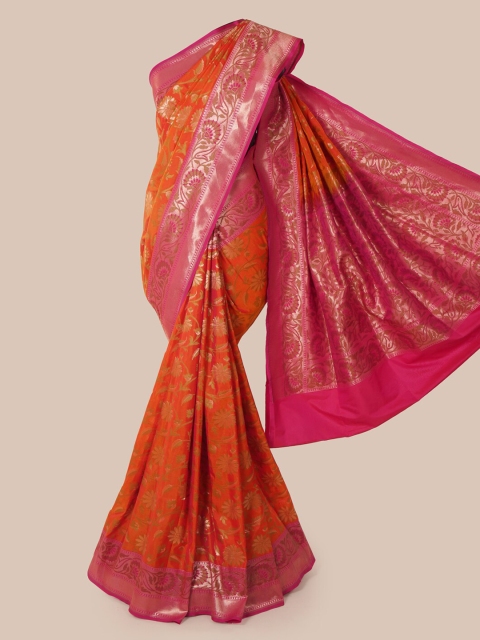 

Pothys Orange & Gold-Toned Pure Silk Woven Design Banarasi Saree