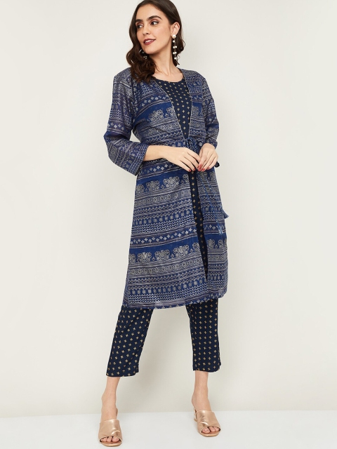 

Melange by Lifestyle Women Navy Blue Printed Kurti with Trousers