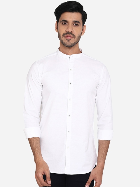 

JADE BLUE Men White Slim Fit Solid Pure Cotton Casual Shirt