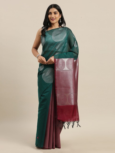 

The Chennai Silks Green & Maroon Silk Cotton Woven Design Maheshwari Saree
