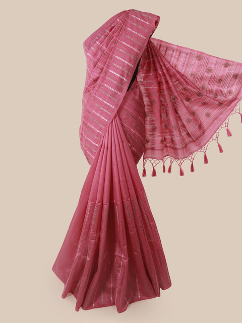 

Pothys Pink & Silver-Coloured Jute Silk Striped Saree