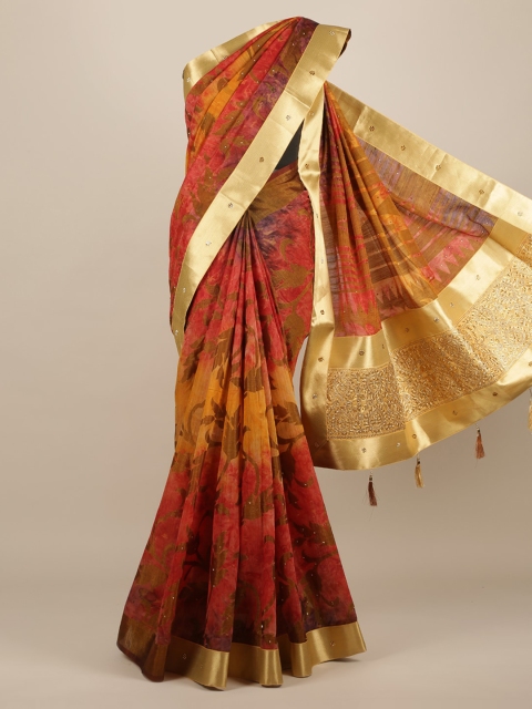 

Pothys Red Woven Design Jute Silk Saree