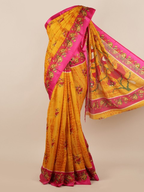 

Pothys Yellow & Pink Jute Silk Floral Printed Saree