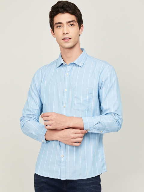 

Forca Men Blue Slim Fit Striped Casual Shirt