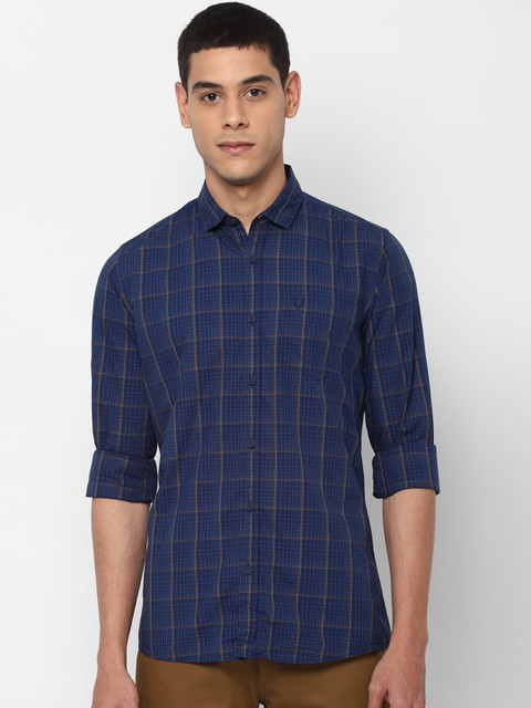 

Solly Jeans Co. Men Navy Blue Regular Fit Checked Pure Cotton Casual Shirt