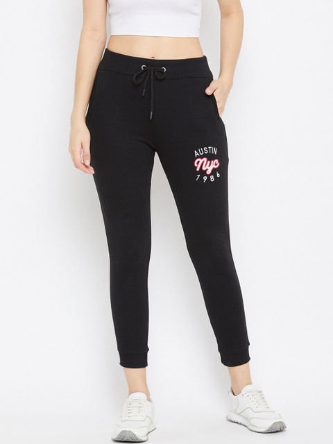 

Austin wood Women Black & White Solid Slim-Fit Cotton Joggers