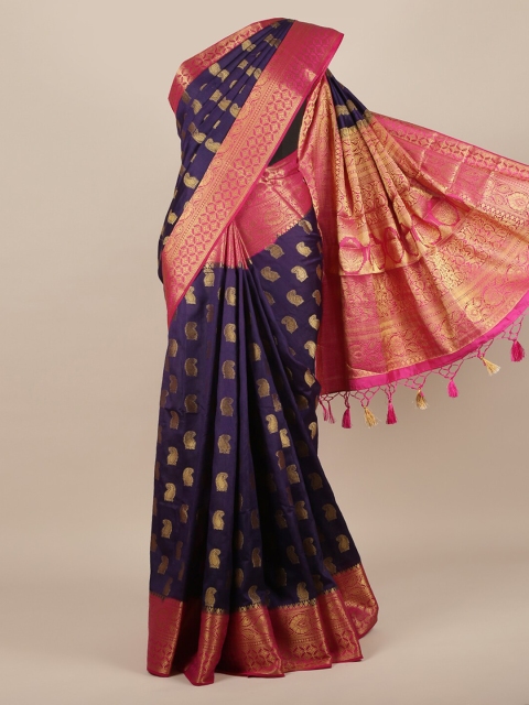 

Pothys Blue Woven Design Jute Silk Saree With Tasseled Pallu