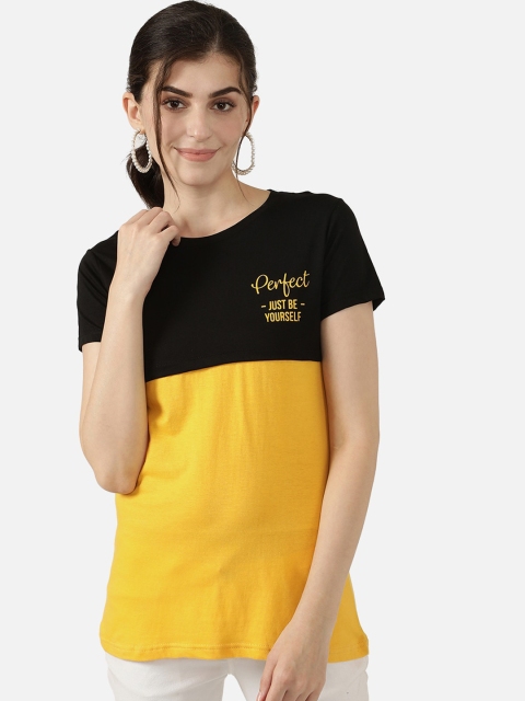 

V2 Value & Variety Women Yellow & Black Colourblocked Round Neck T-shirt