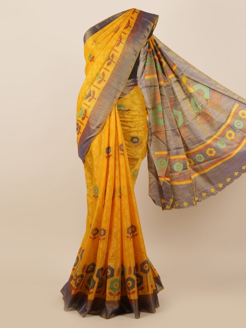 

Pothys Yellow Printed Jute Silk Saree