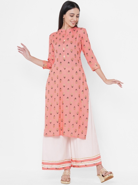

FASHOR Women Peach-Coloured Printed Kurta with Palazzos