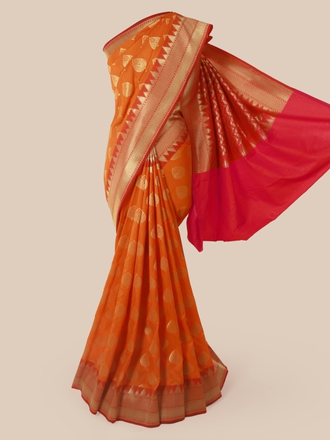 

Pothys Orange & Gold-Toned Pure Silk Woven Design Banarasi Saree