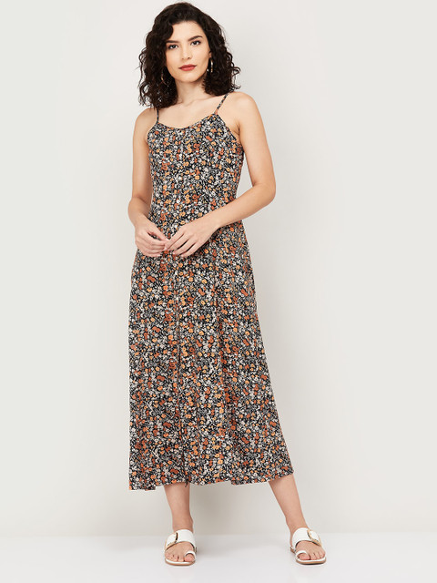 

Ginger by Lifestyle Women Black Floral Printed Fit and Flare Dress