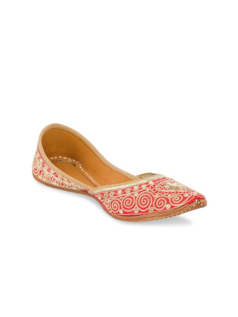 

Ta Chic Women Red Embroidered Fabric Mojaris