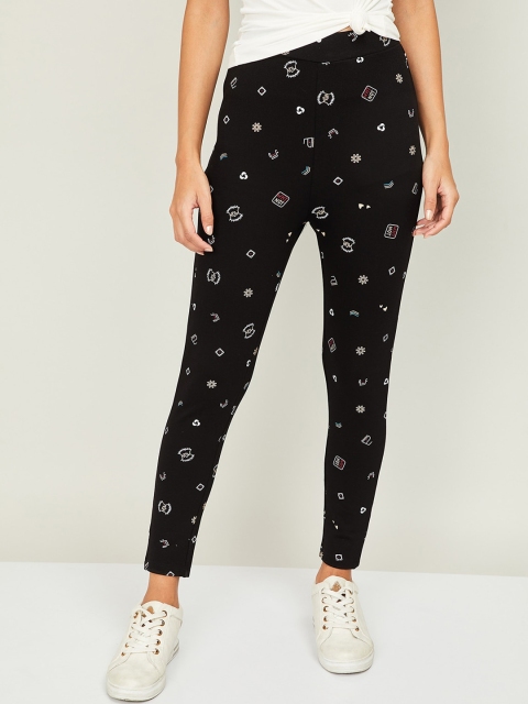 

Ginger by Lifestyle Women Black Slim Fit Printed Regular Trousers