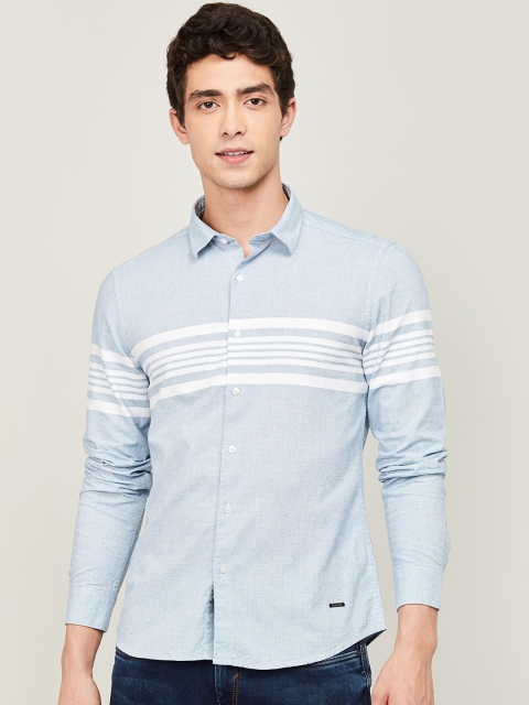 

Bossini Men Blue & White Regular Fit Striped Cotton Casual Shirt