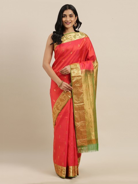 

The Chennai Silks Red Pure Silk Woven Design Dharmavaram Saree