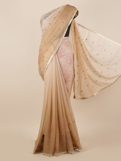 

Pothys Beige Embroidered Poly Chiffon Saree